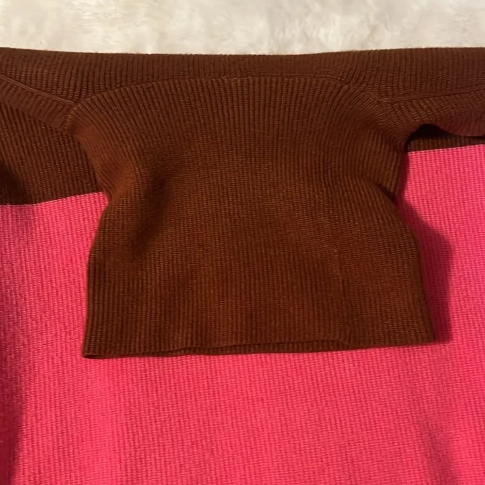 Free People Softly Structured Colorblock Turtleneck Sweater Pink Brown Oversized